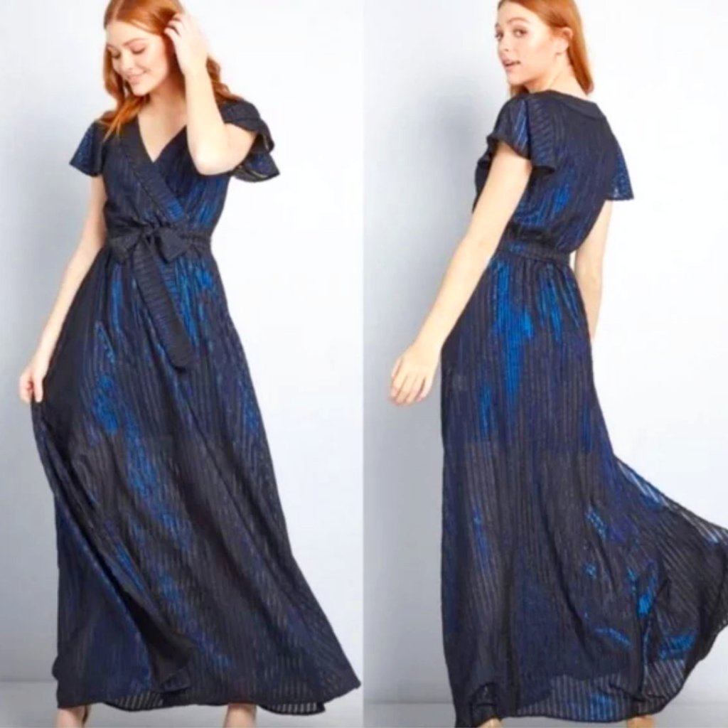 Modcloth | Your Time To Shine Maxi Dress In Blue & Black | Size Medium